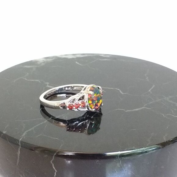 Black Opal & Garnet Ring Size 7 - Picture 5 of 8